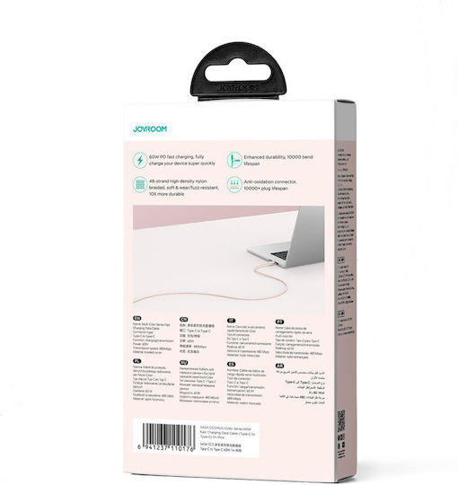Joyroom Multi-Color Series Sa34-cc3 USB 2.0 Cable USB-C Male - USB-C 60W PD Pink 1m