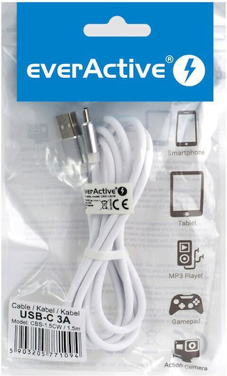 everActive CBS-1.5CW Braided USB 2.0 Cable USB-C male - USB-A Λευκό 1.5m