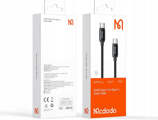 Mcdodo Braided USB 3.1 Cable USB-C male - USB-C 240W PD Μαύρο 1.2m CA-3680