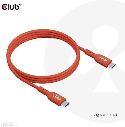 Club3D USB 2.0 Cable USB-C male - USB-C 240W PD Κόκκινο 4m CAC-1515