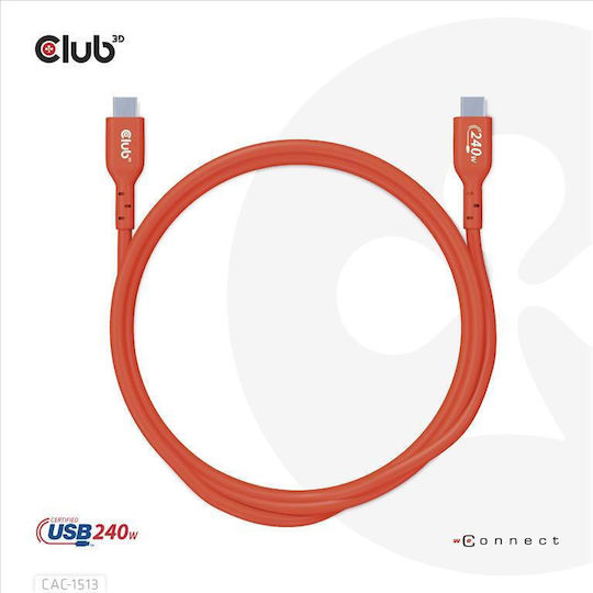 Club3D USB 2.0 Cable USB-C male - USB-C 240W PD Κόκκινο 3m CAC-1513