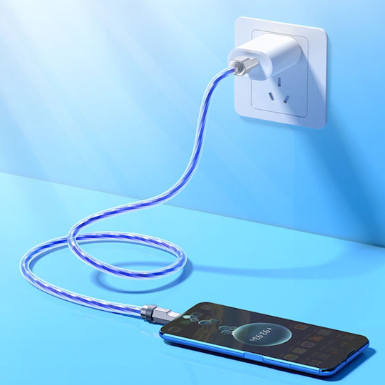 Hoco U113 Плетен USB 2.0 Кабел USB-C Мъжки - USB-A 100W Захранване (PD) Син 1м