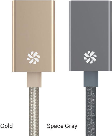 Kanex Braided USB 3.0 Cable USB-C Male - USB-A Female 9W Gold 0.21m