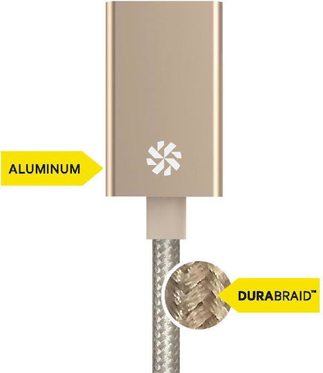 Kanex Braided USB 3.0 Cable USB-C Male - USB-A Female 9W Gold 0.21m