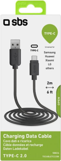 SBS USB 2.0 Кабел USB-C Мъжки - USB-A Черен 2м TECABLETC220K