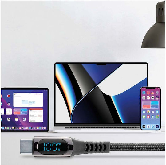Cellular Line Cablu USB 2.0 Braided USB-C Masculin - USB-C 100W PD Negru 2m USBDATADISC2CTAB2K