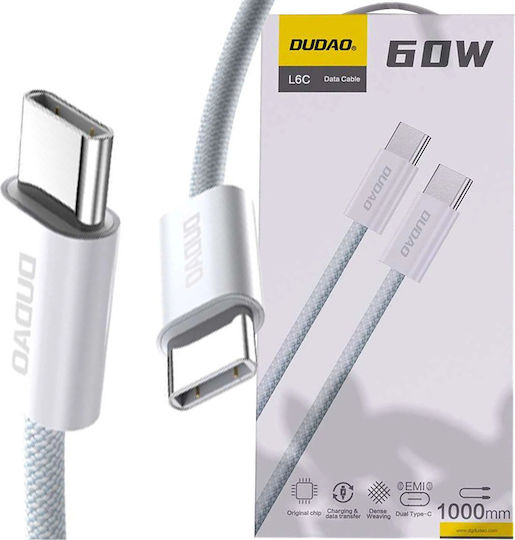 Dudao Braided USB 2.0 Cable USB-C male - USB-C 60W PD Λευκό 2m