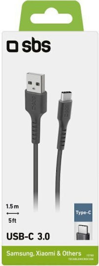 SBS Braided USB 2.0 Cable USB-C male - USB-A Μαύρο 1.5m TECABLEMICROC30K