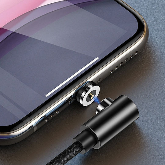 Usams SJ444 Winkel (90°) / Geflochten / Magnetisch Abnehmbar USB-A zu Lightning Kabel Schwarz 1m (SJ444USB01)