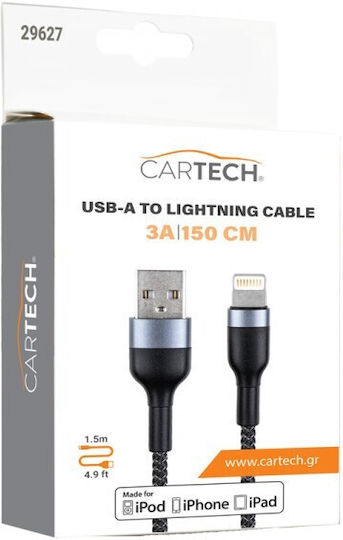 Cartech Braided USB-A to Lightning Cable 12W Black 1.5m (29627)