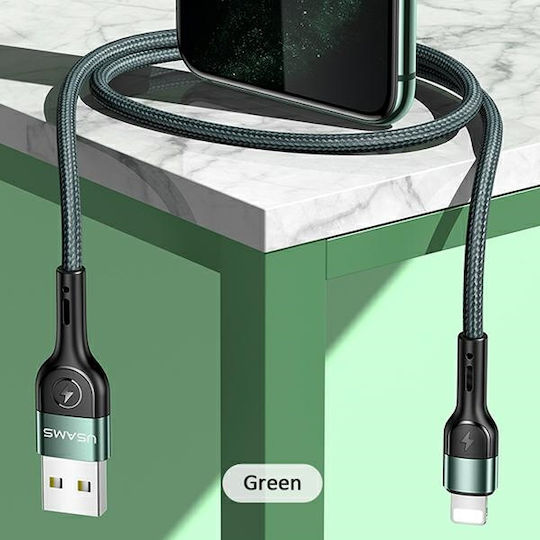 Usams SJ448 Плетена USB-A към Lightning кабел Зелен 1м (SJ448USBSG02)