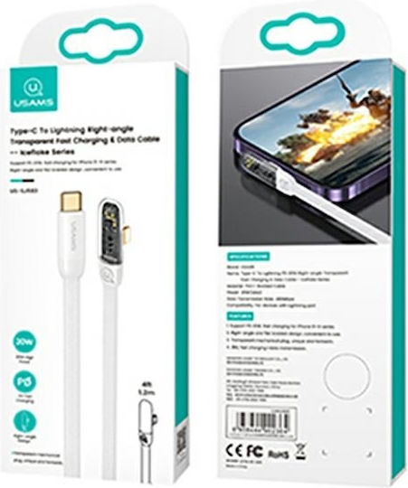 Usams Angle (90°) / Braided USB-C to Lightning Cable 20W White 1.2m (SJ583USB02)