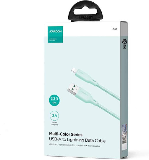 Joyroom Series Braided to Lightning Cable Green 1m (SA34-AL3)