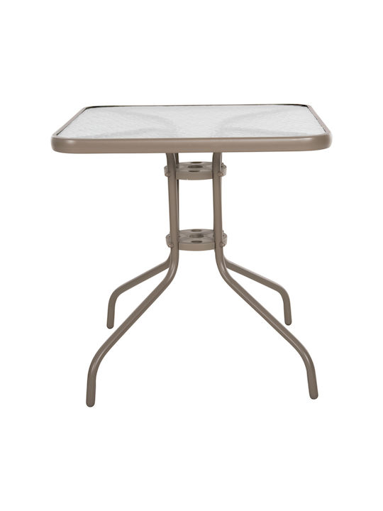 Figo Outdoor Dinner Free Standing Table with Glass Surface and Metal Frame Ecru 70x70x72cm