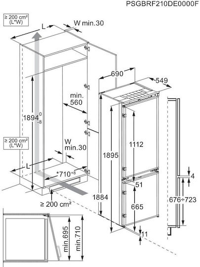 AEG Eingebauter Kühl-Gefrierkombination 376Es NoFrost H189.4xB71xT56cm. Weiß Series 7000