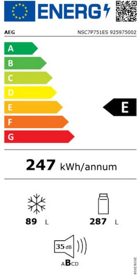 AEG Eingebauter Kühl-Gefrierkombination 376Es NoFrost H189.4xB71xT56cm. Weiß Series 7000