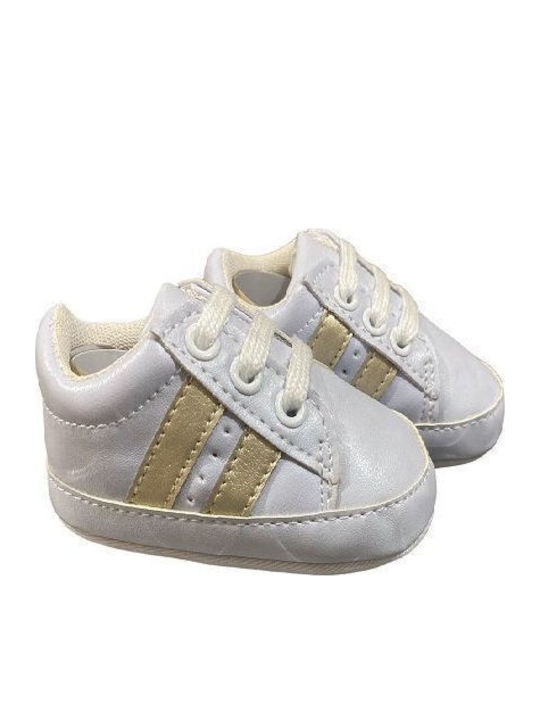 Nina Club Βρεφικά Sneakers Αγκαλιάς άσπρα με χρυσές γραμμές