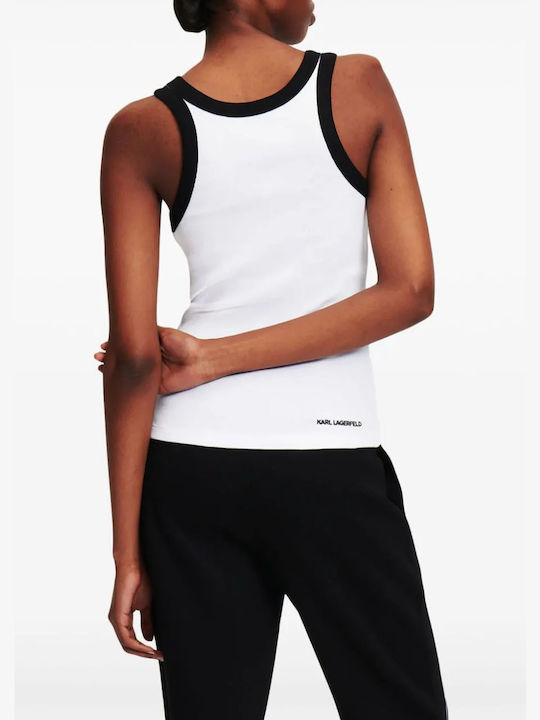 Karl Lagerfeld Damen Sportliches Bluse Ärmellos Weiß