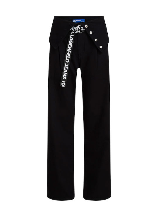 Karl Lagerfeld Women's Jean Trousers Mid Rise in Relaxed Fit Black