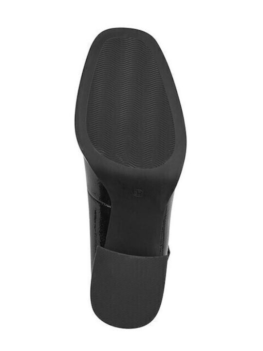 Synthetic Leather Black High Heels with Strap