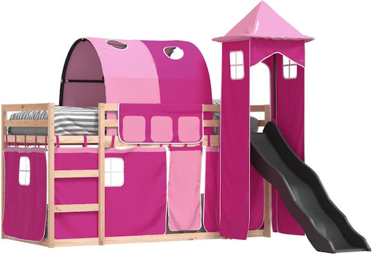 Kinderbett Hochbett Einzeln Rosa für Matratze 90x190cm