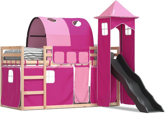 Kinderbett Hochbett Einzeln Rosa für Matratze 90x190cm