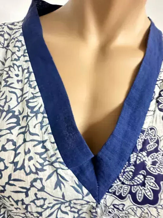 Platinum Fashion Γυναικείο Κοντό Καφτάνι Παραλίας Μπλε