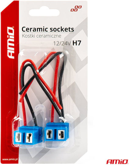Amio Ceramic Bulb Holder 12/24v Angle for Halogen H7 Bulbs Amio Cable 2 Pieces 03055/am