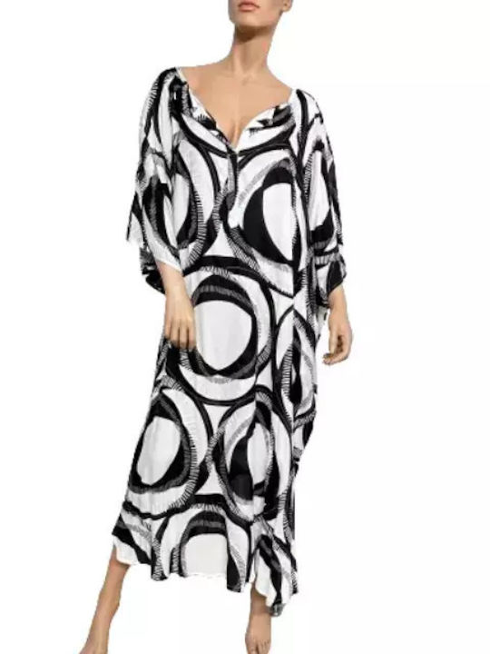 Platinum Fashion Feminin Lung Caftan de Plajă White Black