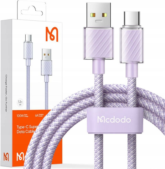 Mcdodo Плетена USB-A към Lightning кабел 100W Лилав 1.2м (CA-3652)