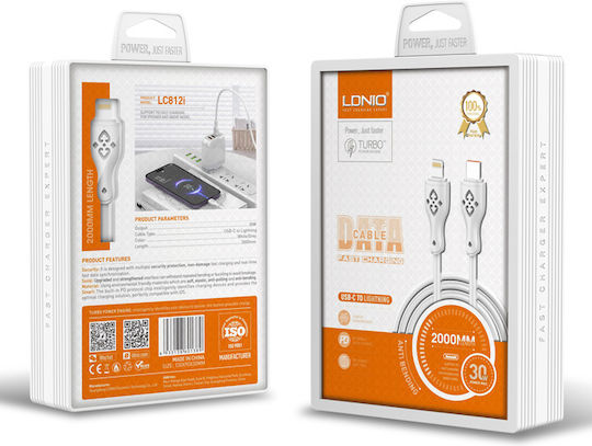 Ldnio Regular la Cablu Lightning 30W Alb 2m (LC812L)