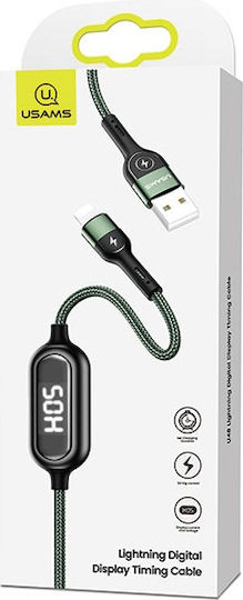 Usams SJ423 Braided / LED USB-A to Lightning Cable Πράσινο 1.2m