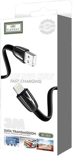 Earldom EC-111i Flach USB-A zu Lightning Kabel Schwarz 3m