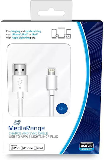 MediaRange Regular USB to Lightning Cable Λευκό 1m (MRCS178)