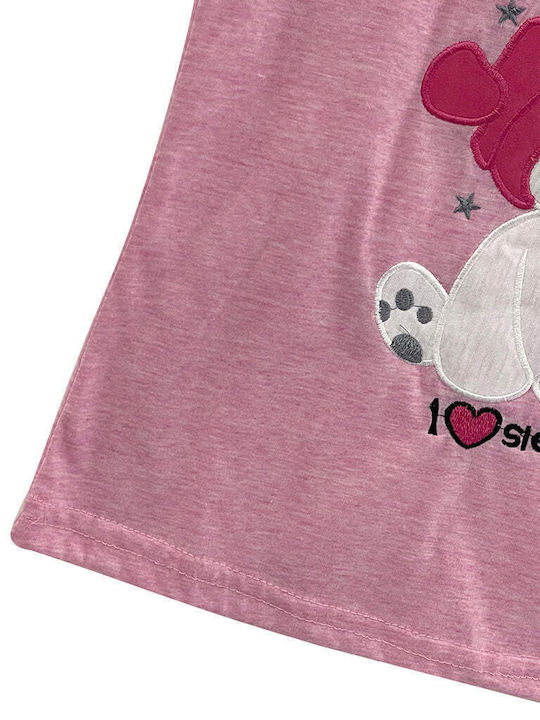 Ustyle Kids' Pajamas Summer Cotton Fuchsia Bear Summer Pajama Set