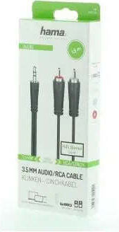 HAMA Καλώδιο Ήχου 3.5mm male - 2x RCA male Μαύρο 1.5m 00200720