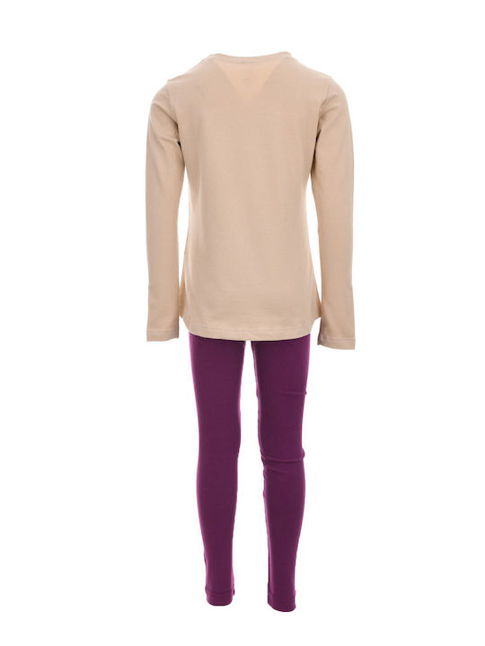 Joyce Kinder Set mit Leggings Winter 2Stück Beige-Purple