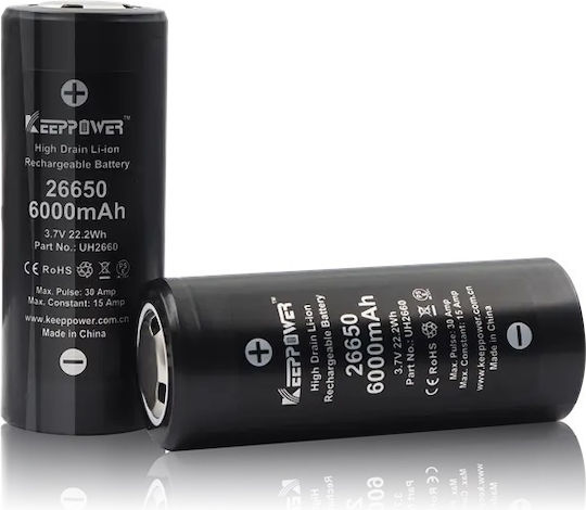 KeepPower Επαναφορτιζόμενη Μπαταρία 26650 6000mAh 2.5V 1τμχ