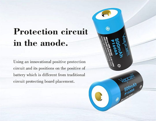 Vapcell Επαναφορτιζόμενη Μπαταρία 16340 800mAh 3.6V 1τμχ