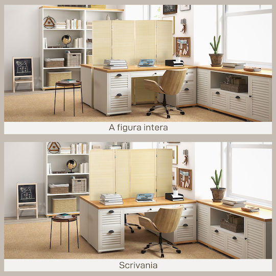 HomCom Decorativ Paravan din Rattan cu 4 Panouri 180x180cm
