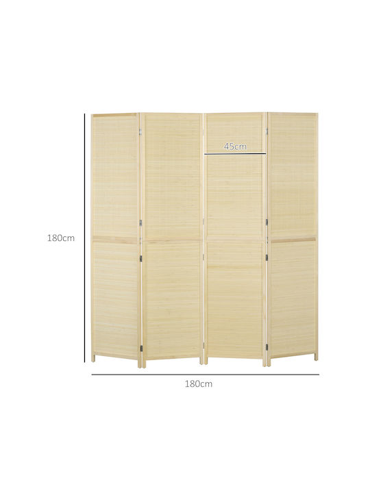 HomCom Decorativ Paravan din Rattan cu 4 Panouri 180x180cm