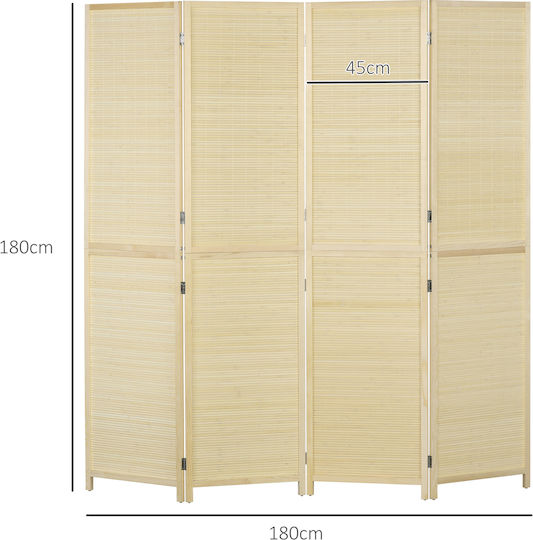 HomCom Decorativ Paravan din Rattan cu 4 Panouri 180x180cm