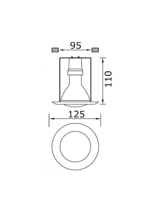 DIL Round Recessed Spot with Socket E27 Chrome 10x10cm. 1pcs