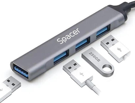 Spacer USB Hub 4 Ports USB 3.0 with USB-C Connection Silver