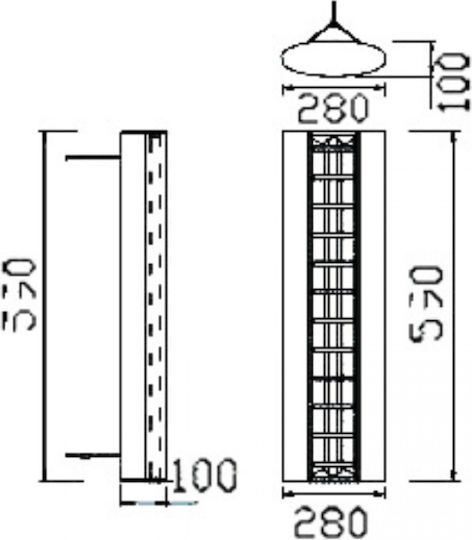 DIL FL-GRID Fluorescent Ceiling Light with 2 Light Bulb Places T8 Shape for G13 Base L59xD28xH10cm