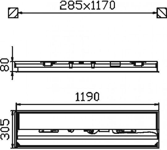 DIL Recessed Fluorescent Ceiling Light with 2 Light Bulb Places T8 Shape for G13 Base L29.5xD12xH7.9cm