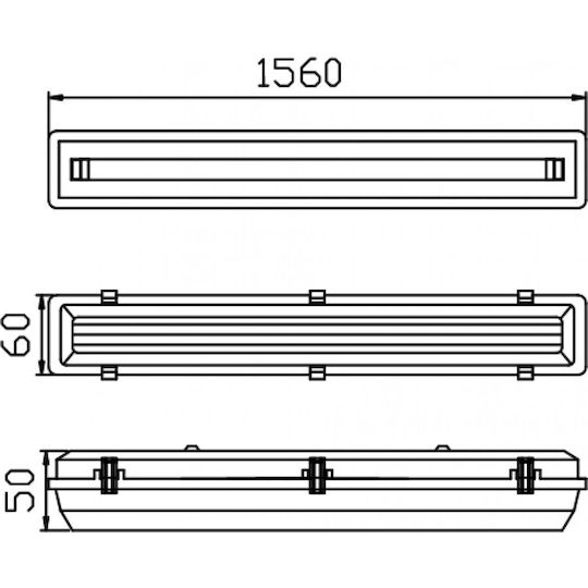 DIL Lighting Batten Double-Ended Outdoor with 1 Slot for Fluorescent Lamp T5 49W 158cm