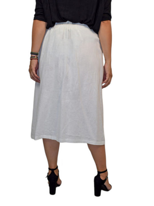 Morena Spain Linen Midi Skirt white