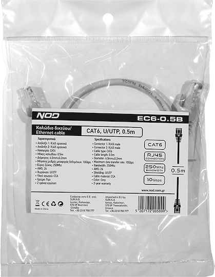 NOD U/UTP Cat.6 (Gigabit) Network Cable Ethernet 0.5m Gray