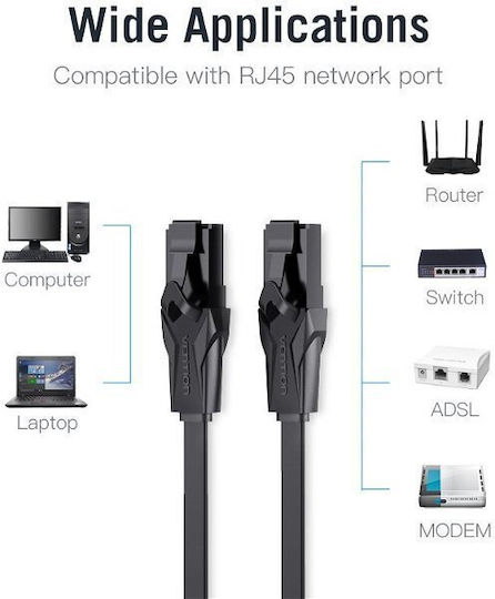 Vention Flat U/UTP Cat.6 Ethernet Network Cable 2m Black